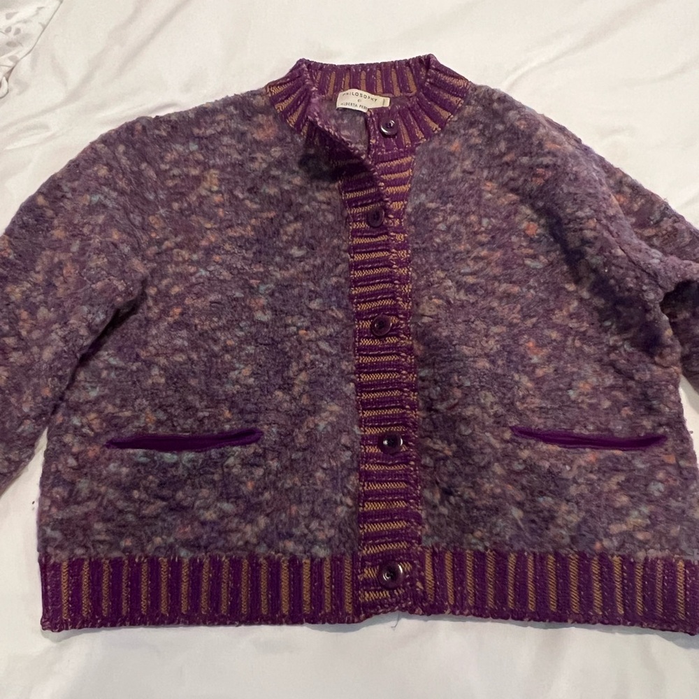 Philosophy Textured Wool Blend Button Cardigan One Size - Purple